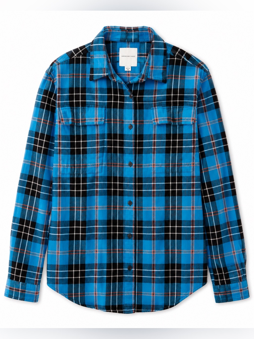 American Eagle Plaid Button Up Shirt Men's Medium‎ Blue Black Cotton Long Sleeve
